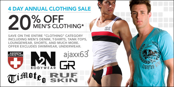 10 Percent – Sale on All Men’s Clothes – Underwear News Briefs