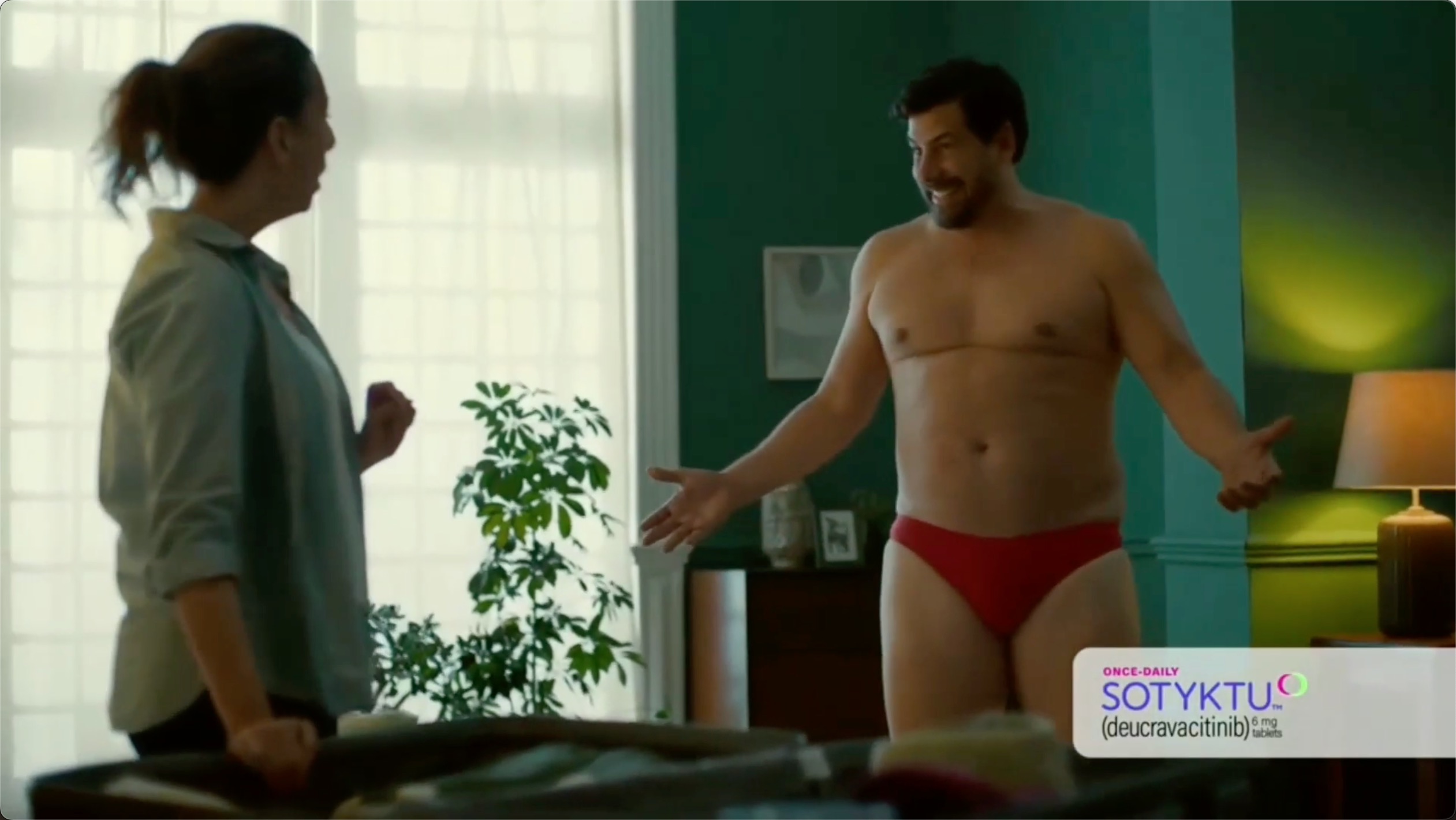 Commercial with dad in red speedo
